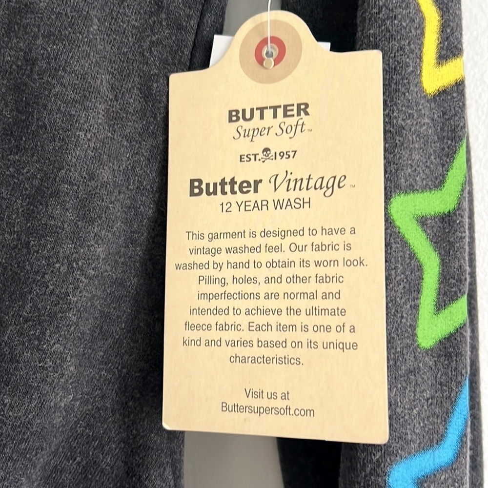 Butter Super Soft Stars Twist Front Cropped Sweatshirt Gray NWT - Picture 3 of 11